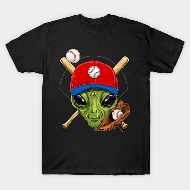 Baseball Lover Alien Player T-Shirt by credittee